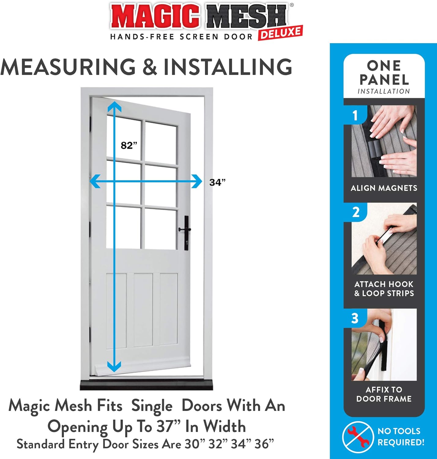 Magic Mesh Deluxe, Black | Magnetic Screen Door, Heavy Duty, Magnetic Closure, Door Net, Patio Screen, Sliding Door Screen, Bug Screen for Doorways, Kid & Pet Friendly | Size 39" x 83" (Pack of 1)
