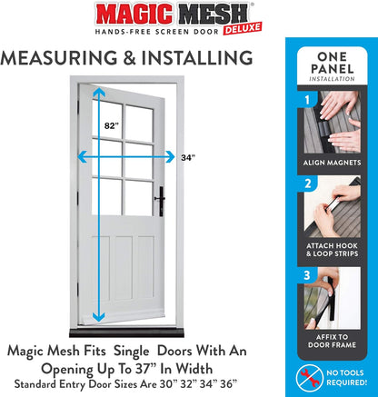 Magic Mesh Deluxe, Black | Magnetic Screen Door, Heavy Duty, Magnetic Closure, Door Net, Patio Screen, Sliding Door Screen, Bug Screen for Doorways, Kid & Pet Friendly | Size 39" x 83" (Pack of 1)