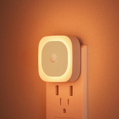 YUNLEX 2 Pack Plug in Red Sleep Night Light with Motion Sensor & Dusk to Dawn Sensor, Soft Glow, 0% Blue Light, Dimmable, Auto On/Off, LED Lights for Bedroom, Kids, Bathroom, Hallway, as Mother Gifts