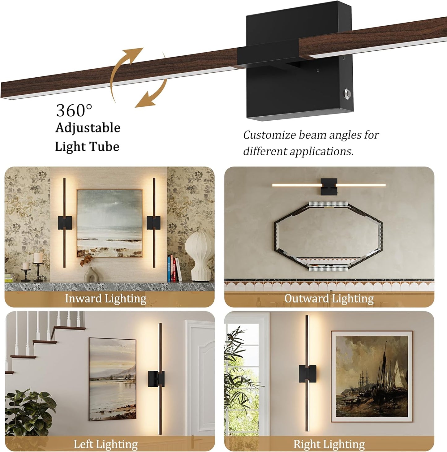 8000mAh Battery Operated Wall Sconce with Remote Control, 3000K-6000K Dimmable Black Wireless Rechargeable Wall Sconces Set of Two with Timer Function for Living Room, Bedroom, Stairwell, TV 24 Inch