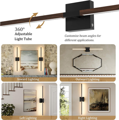 8000mAh Battery Operated Wall Sconce with Remote Control, 3000K-6000K Dimmable Black Wireless Rechargeable Wall Sconces Set of Two with Timer Function for Living Room, Bedroom, Stairwell, TV 24 Inch