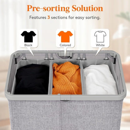 Lifewit 165L Large Laundry Basket with Lid, Laundry Hamper with Plastic Handles and Removable Bag, Foldable Tall Dirty Clothes Hampers for Laundry for Laundry Room, Bedroom, Bathroom, Dorm, Beige