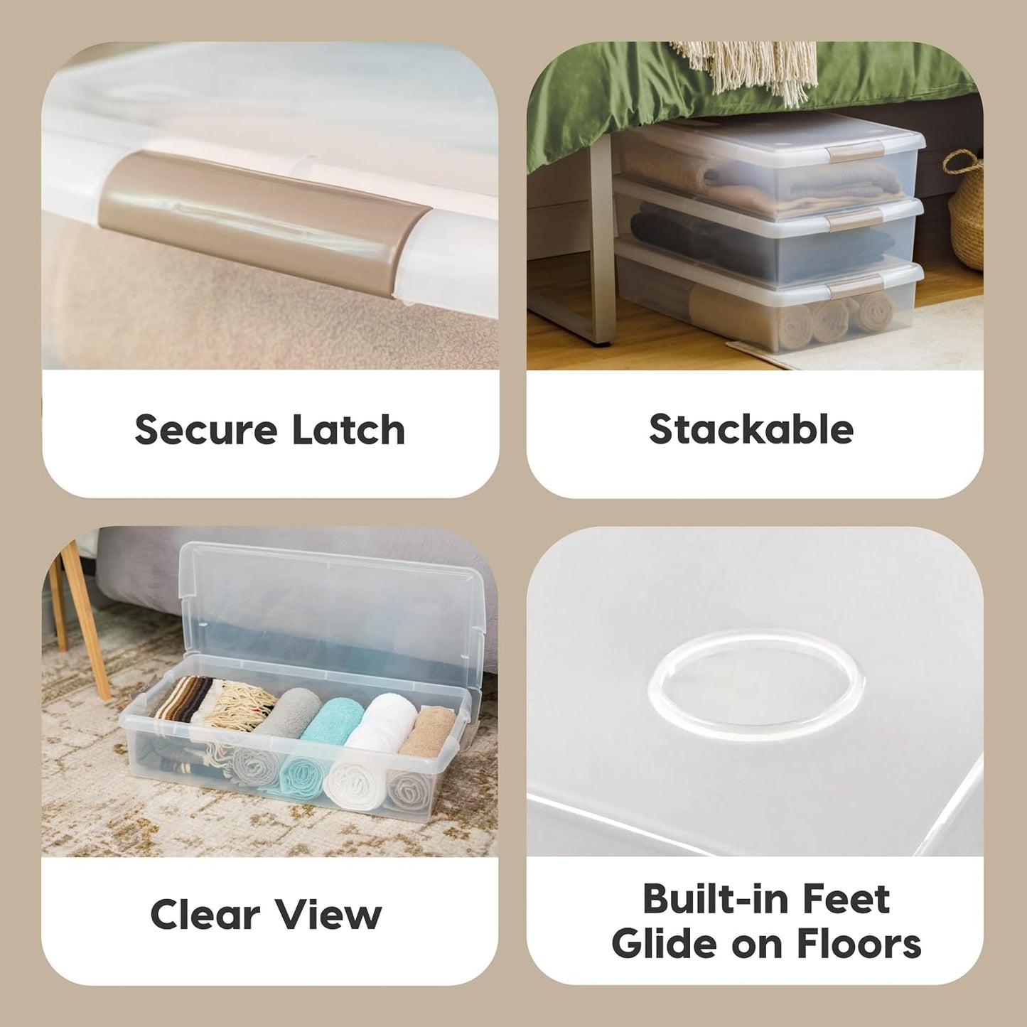 IRIS USA 33 Qt Plastic Under Bed Storage Organizer Bin Container with Secure Lids and Durable Black Buckles, Multi-Purpose for Clothes, Shoes, Clothing, and Bedding, Short, Clear, 3 Pack