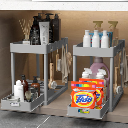 2 Pack Pull-Out Storage Organizers, Under Sink Organizer and Storage for Bathroom & Kitchen,Multi-Purpose Under Cabinet Organizers and storage Black