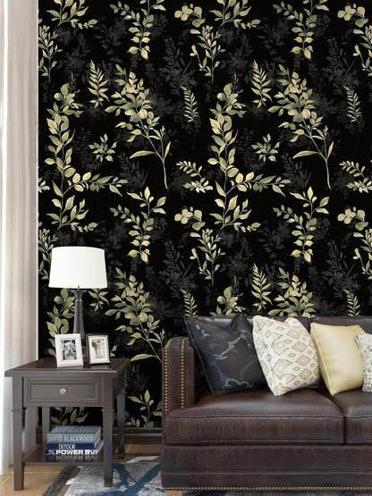 Floralplus Peel and Stick Wallpaper Boho Leaf Removable Wallpaper for Bathroom Renter Leaf Contact Paper for Locker Shelf Liner Vinyl Adhesive Wallpapers Wall Mural Decor 17.5 in x 118 in