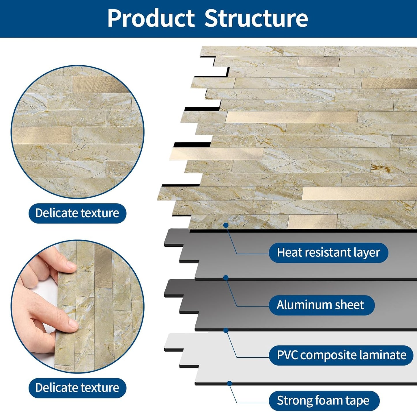 Yipscazo 2026 New Upgrade 11.34" X 11.57" Peel and Stick Backsplash, Stick on Backsplash Tiles for Kitchen, Bathroom, Fireplace (10 Sheets, Beige Rocks + Rose Gold)