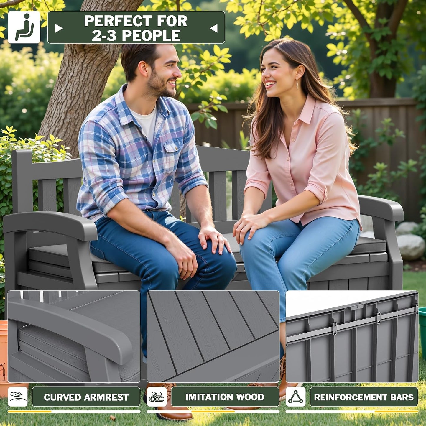 Flamaker 80 Gallon Storage Bench Outdoor Indoor, Durable All-Weather Seating with Hidden Storage, Lockable Deck Box for Garden, Patio, Poolside (Brown)