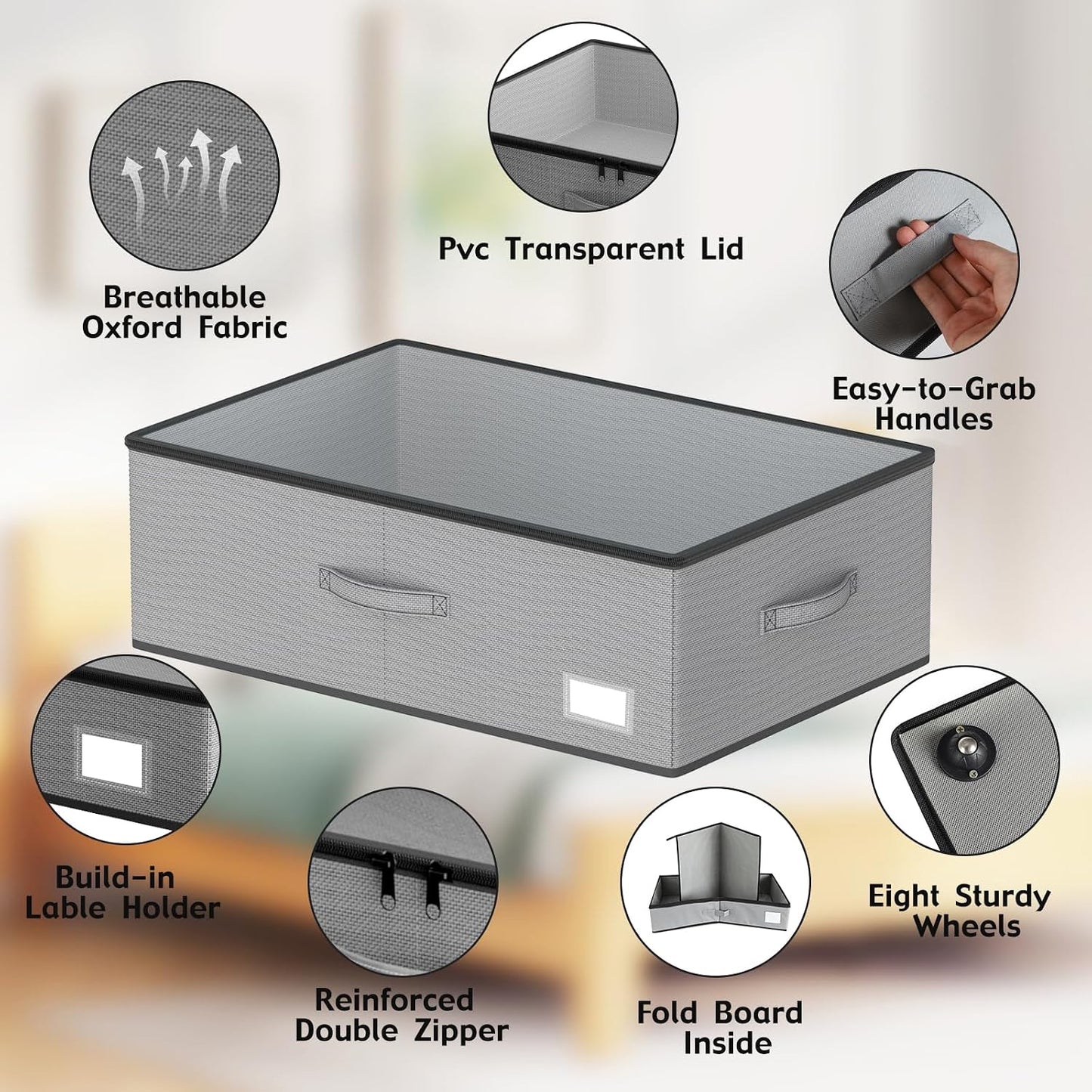 EE-RoomWorld Under Bed Storage with Wheels, No Assemble Required 5.5 inches height grey under bed storage bins,Low Profile Rolling Underbed Shoe Storage containers，dorm underbed storage drawers