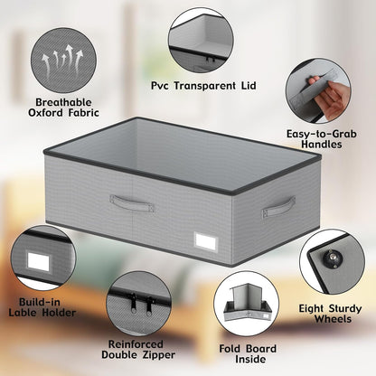 EE-RoomWorld Under Bed Storage with Wheels, No Assemble Required 5.5 inches height grey under bed storage bins,Low Profile Rolling Underbed Shoe Storage containers，dorm underbed storage drawers