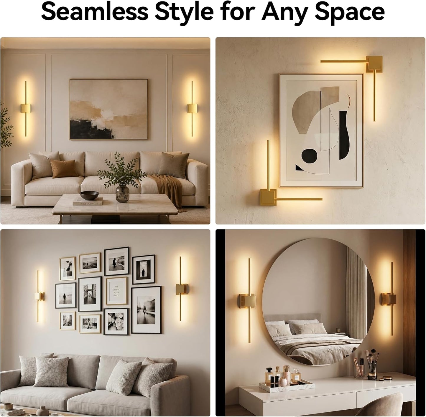 Torchlet Battery Operated Wall Sconces Set of 2 with Remote Control,DIY Independent Rotation Picture Lights,3000K-6000K Dimmable LED Rechargeable Wall Lights for Living Room Bedroom, 28.3'' Gold