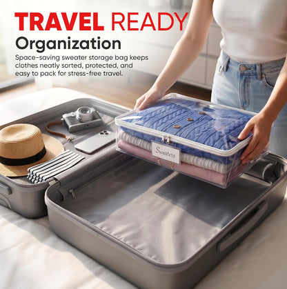Masirs Clear Blanket Storage Bag (2-Pack) - Vinyl Clothing Organizers with Zipper & Label Pocket - Protects from Dust, Moisture & Dirt - Ideal for Underbed Storage Sheets, Comforters & Bedding