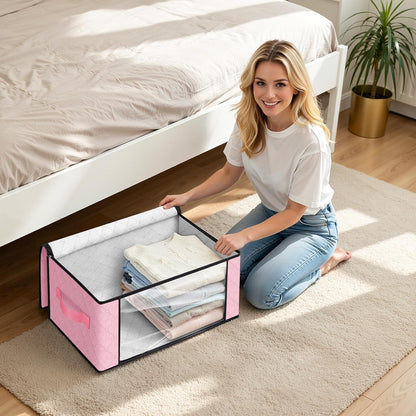 Fab totes 6 Pack Storage Bags for Clothes and Blanket, Foldable Closet Organizers and Storage with Zippers, Clear Window and Handles, Fabric Storage Bins for Sweater, Comforter, Bedding,Linen Sheets