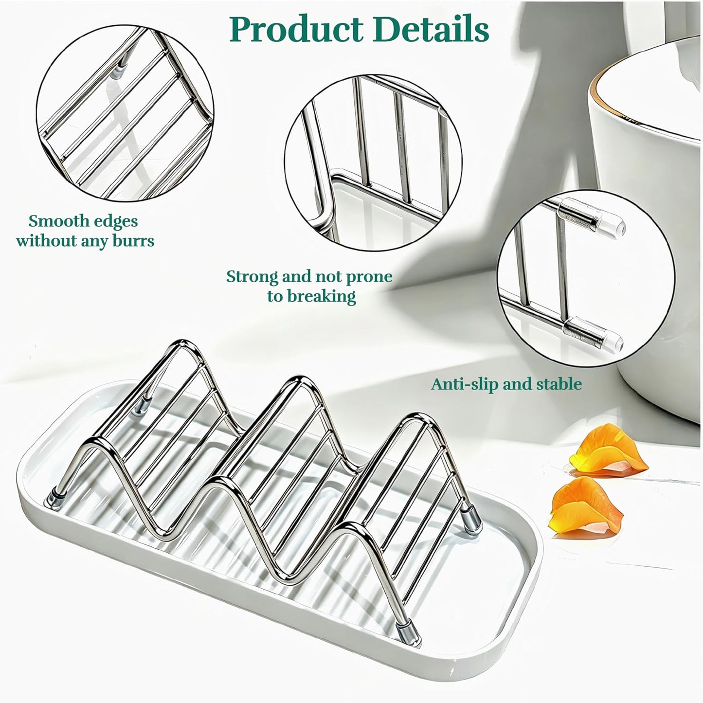 304 Stainless Steel Wavy Soap Dish, Self Draining Shampoo Bar Holder with Removable Drip Tray, Rustproof Quick Dry Bar Soap Organizer for Shower Bathroom Kitchen, Holds 2-3 Bars, 1 Pack