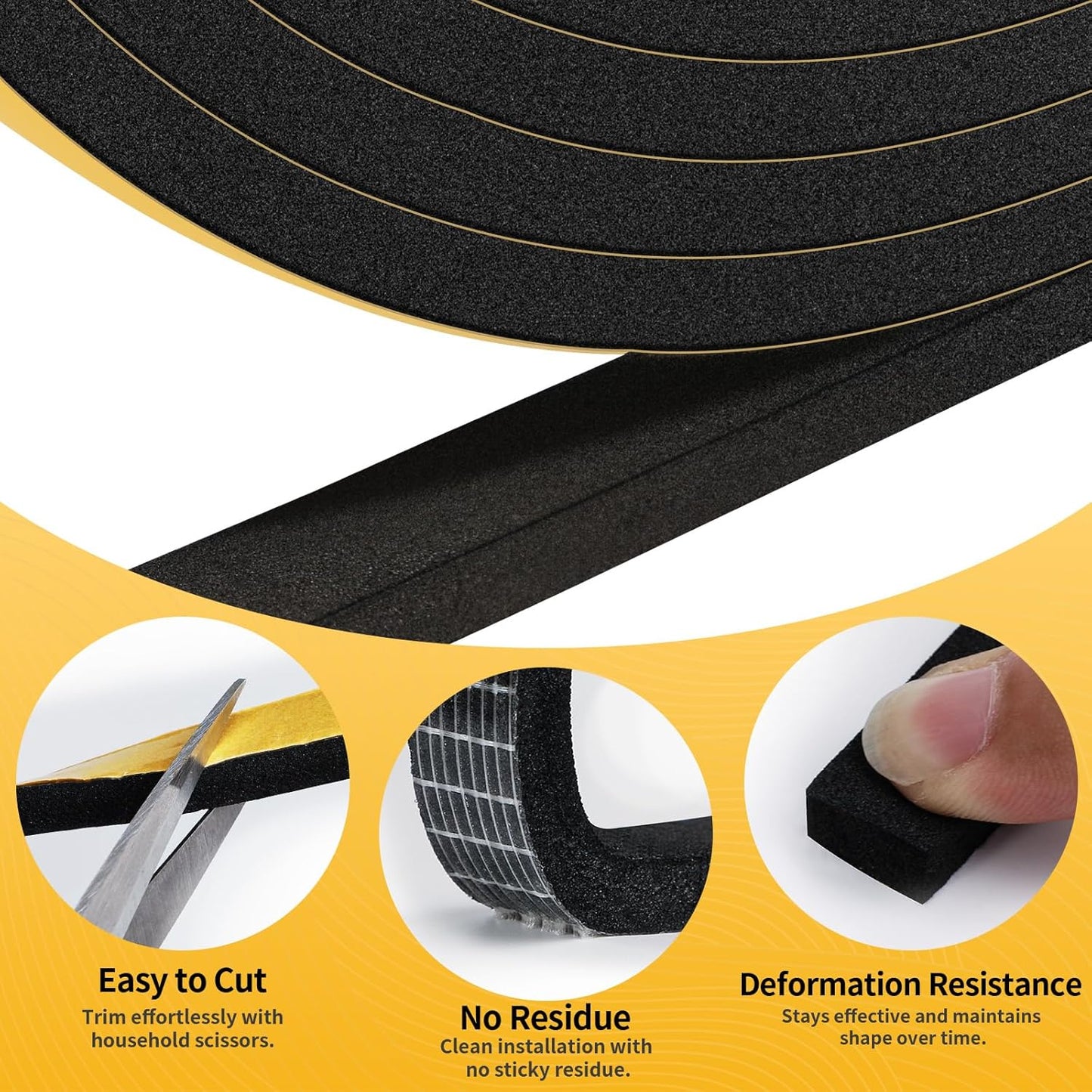 26Ft Weather Stripping Door Seal - 1/2" x 1/4" Door Seal Strip for Door Frame, High Density Foam Insulation Tape, Self Adhesive, Soundproof Gap Filler for Doors, Windows, Sliding & AC Units, White