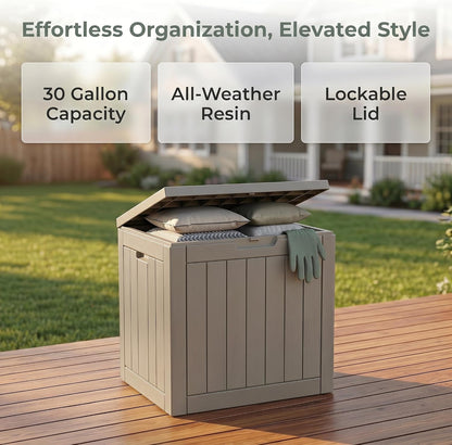 NicBex 30 Gallon Deck Box, Waterproof Resin Outdoor Storage Box Lockable for Patio Furniture, Fade Resistant Patio Side Table & Organizer for Garden Tools, Pool Floats, Outdoor Cushions, Black