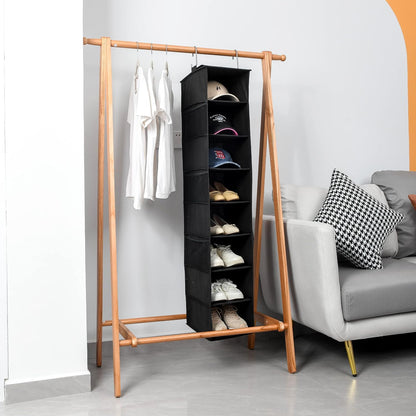 Berdeng Hanging Shoe Organizer for Closet with Side Mesh Pockets，Hat Racks for Baseball Caps，Shoe and Hat Holder & Storage，8-Shelf，Gray，1 Pack