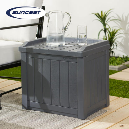 Suncast Small Deck Box Storage w/ Bench Seat for Indoor & Outdoor Use, 22 Gal., Cyberspace