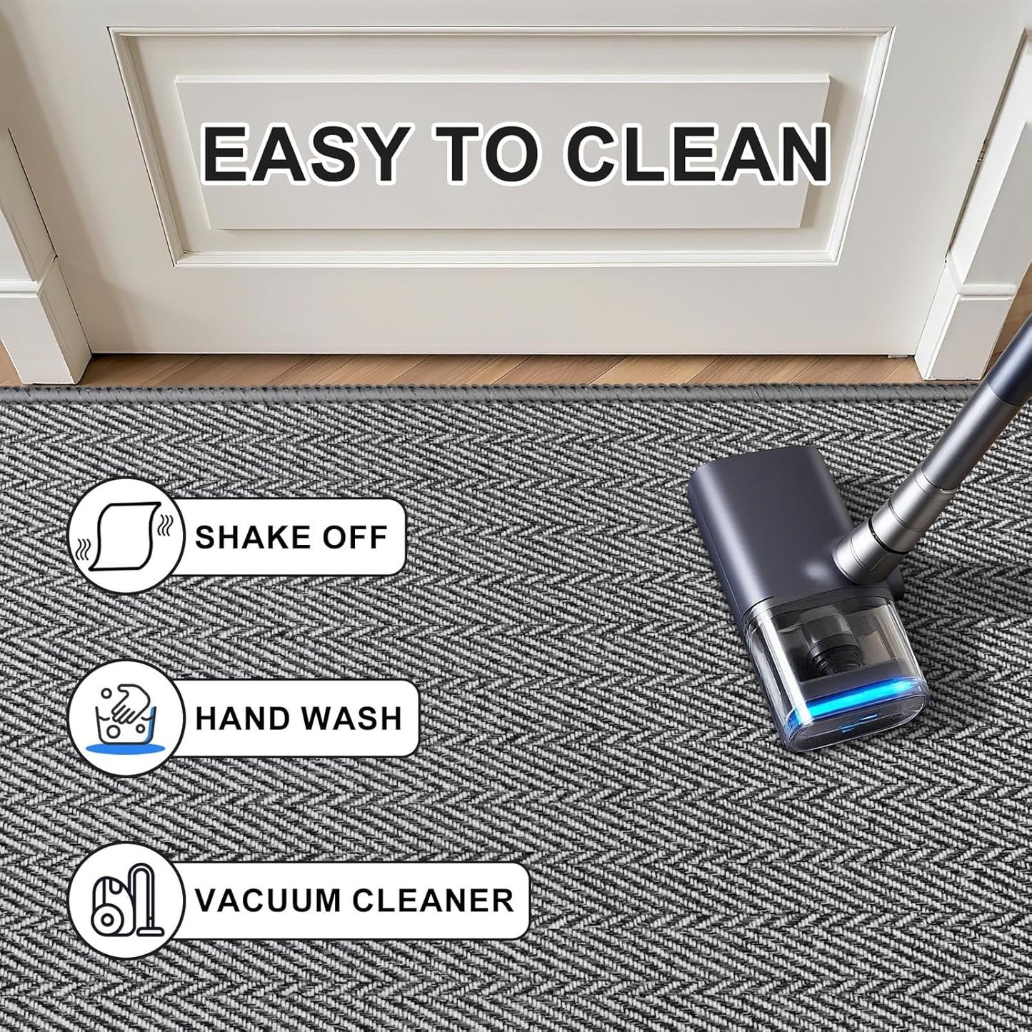 Ultra Thin Door Mat Indoor Entrance 17"x29", Low-Profile Indoor Door Mat, Non Slip Entry Mat Rubber Backing Unique Herringbone Design Inside Doormat Dirt Trapper Entryway Mats, Beige