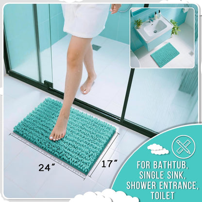 Yimobra Bathroom Rugs Non Slip Washable - Ultra Soft Absorbent Chenille Bath Mat, Quick Dry Shaggy Floor Carpet for Tub Shower, Gray Home Decor Accessories, 24x17 Inch