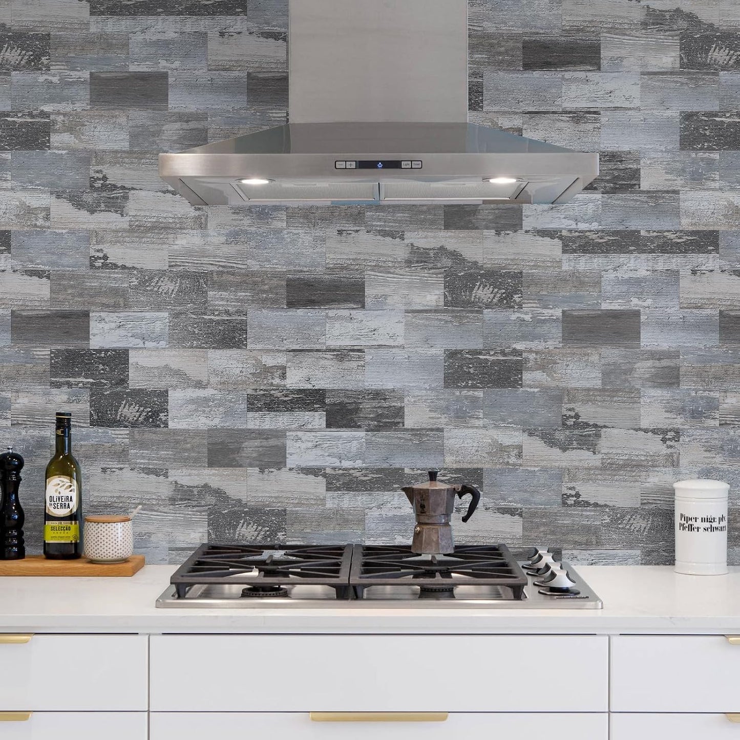 Vamos Tile 100-Piece Glossy Dolomite White Peel and Stick Backsplash Tile,3''x6'' PVC Subway Tile with White Grout, Stick on Backsplash for Kitchen/Bathroom/Fireplace