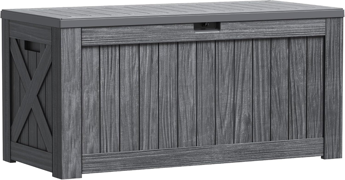 Greesum Outdoor Storage Box 31 Gallon Storage Box with Lid for Patio Furniture, Garden Tools, Pool Supplies, Waterproof and UV Resistant, Lockable, Dark Black