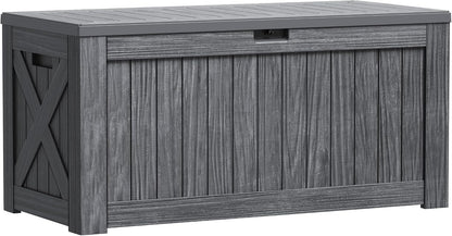 Greesum Outdoor Storage Box 31 Gallon Storage Box with Lid for Patio Furniture, Garden Tools, Pool Supplies, Waterproof and UV Resistant, Lockable, Dark Black