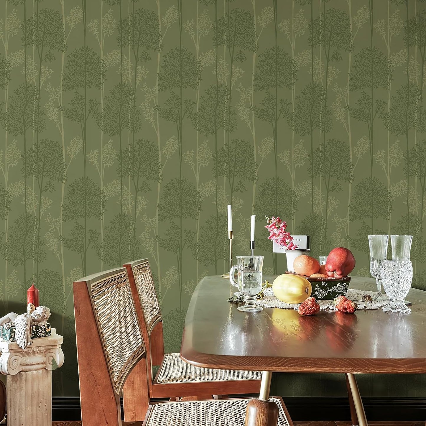 JiffDiff Warm White Self Adhesive Wallpaper with Waterproof, Farmhouse Removable Peel and Stick Wallpaper for Bathroom and Cabinets Decor, Botanical Renter Friendly Contact Paper 17.3" X 120"