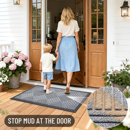 OLANLY Front Door Mat Outside Entrance 29.5x17, Absorbent, Heavy Duty Sturdy Natural Rubber Doormat Indoor Outdoor, Stain and Fade Resistant, Non-Slip Low Profile Floor Mat for Entryway, Grey Diamond