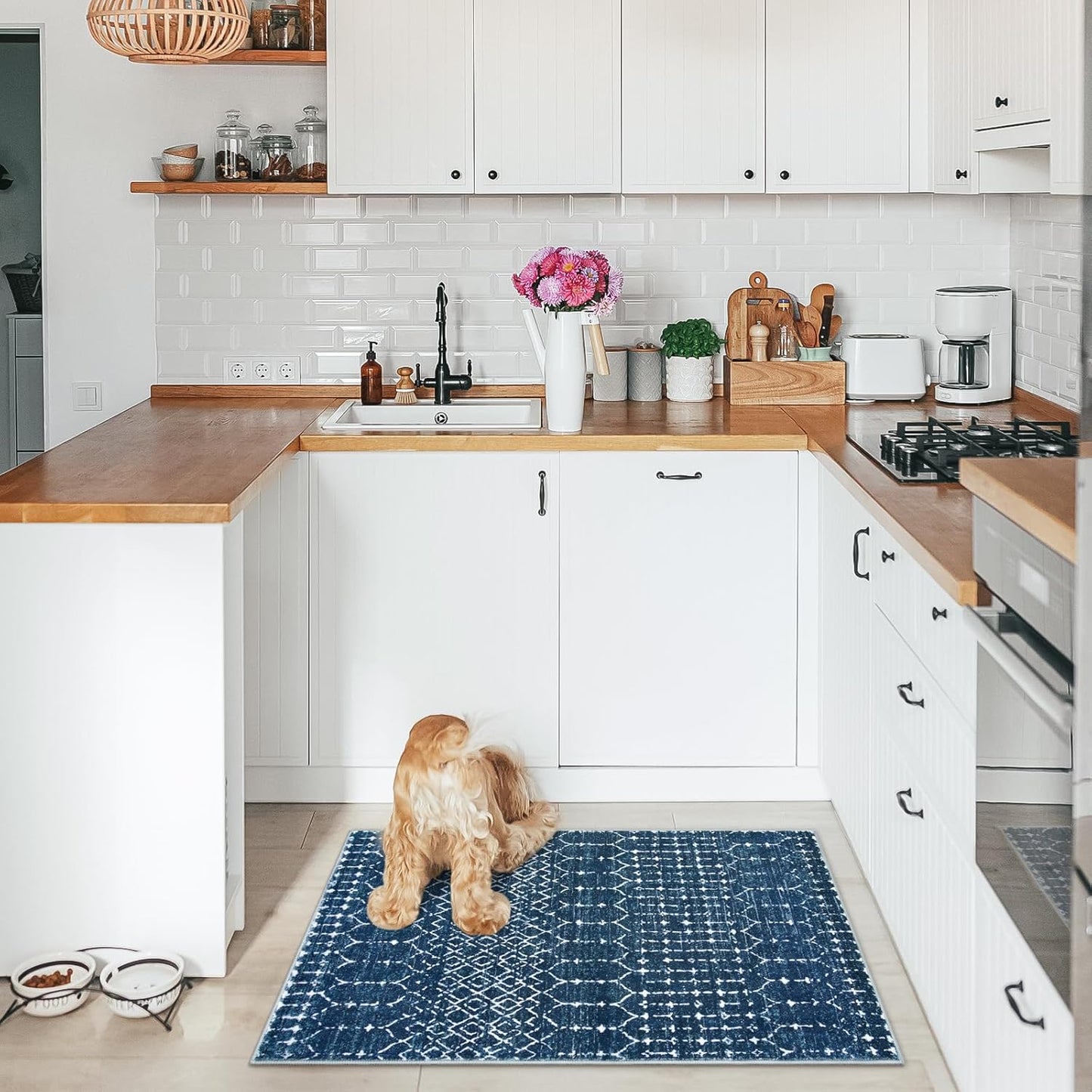 Lahome Moroccan Entry Rug 2x3, Non-Slip Washable Front Indoor Door Mat Rubber Backing Low-Profile Door Rugs, Small Geometric Print Distressed for Entryway Bathroom Kitchen, Black Hana