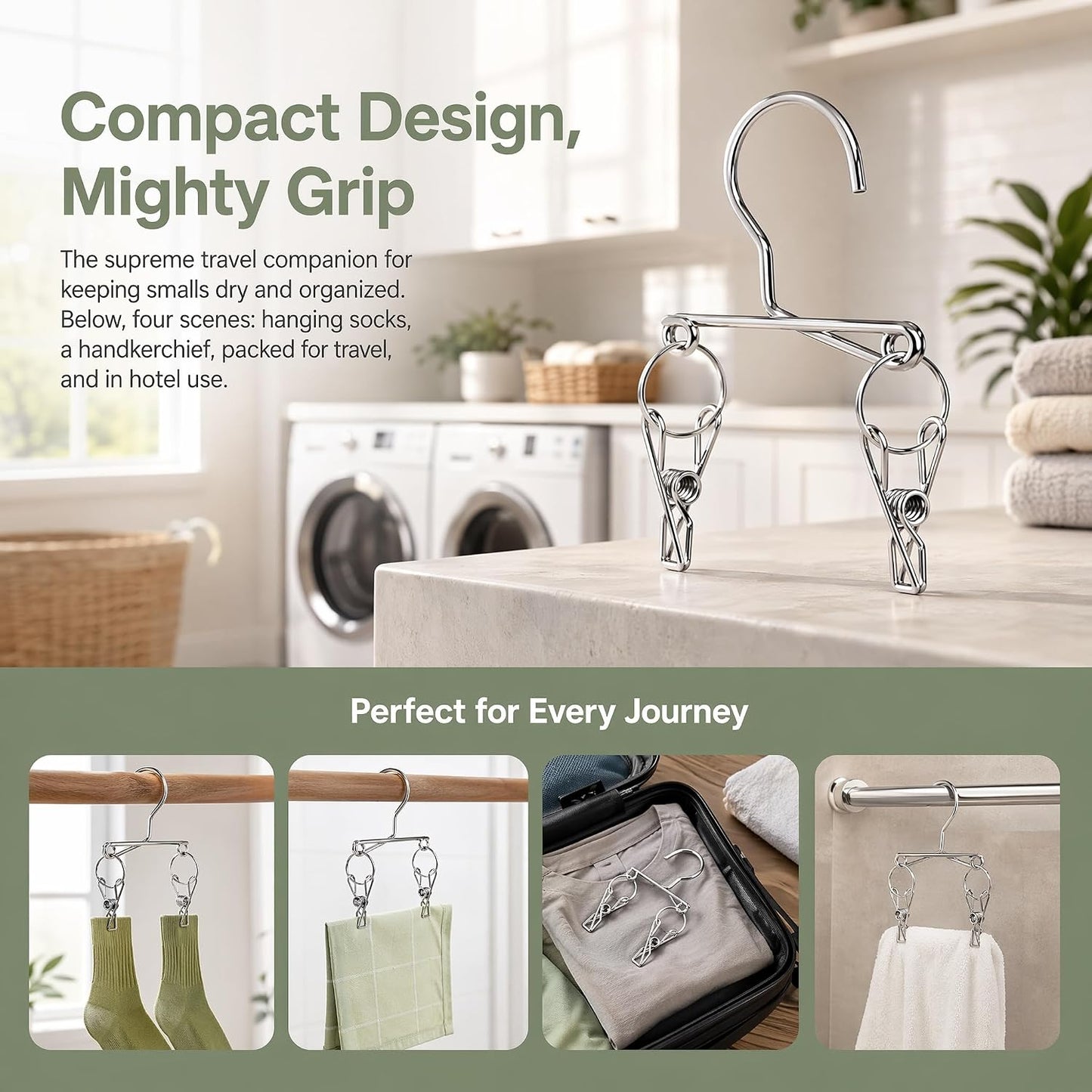 4PCS Double Clip Stainless Steel Travel Hanger, Portable Rustproof Space Saving Laundry Drying Hanger with Dual Clips, Compact Hotel Travel Hanger for Socks Handkerchiefs Small Items