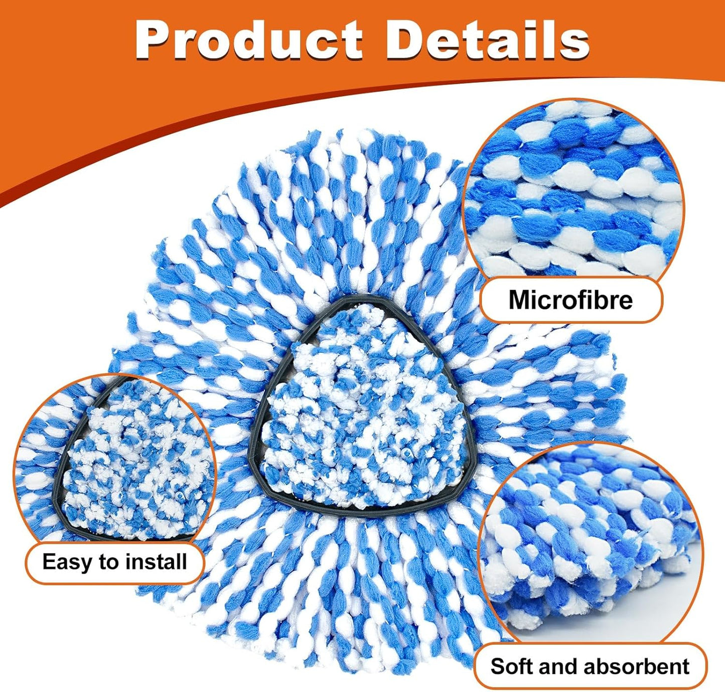 Mop Heads for O Cedar RinseClean 2 Tank Spin Mop System, 3 Microfiber Mop Head Refills and 3 Chenille Mop Pads,1 Scrub Brush, and 1 Mop Base with Mop Handle Set Combo