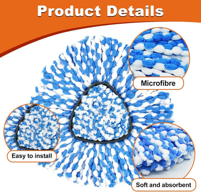Mop Heads for O Cedar RinseClean 2 Tank Spin Mop System, 3 Microfiber Mop Head Refills and 3 Chenille Mop Pads,1 Scrub Brush, and 1 Mop Base with Mop Handle Set Combo