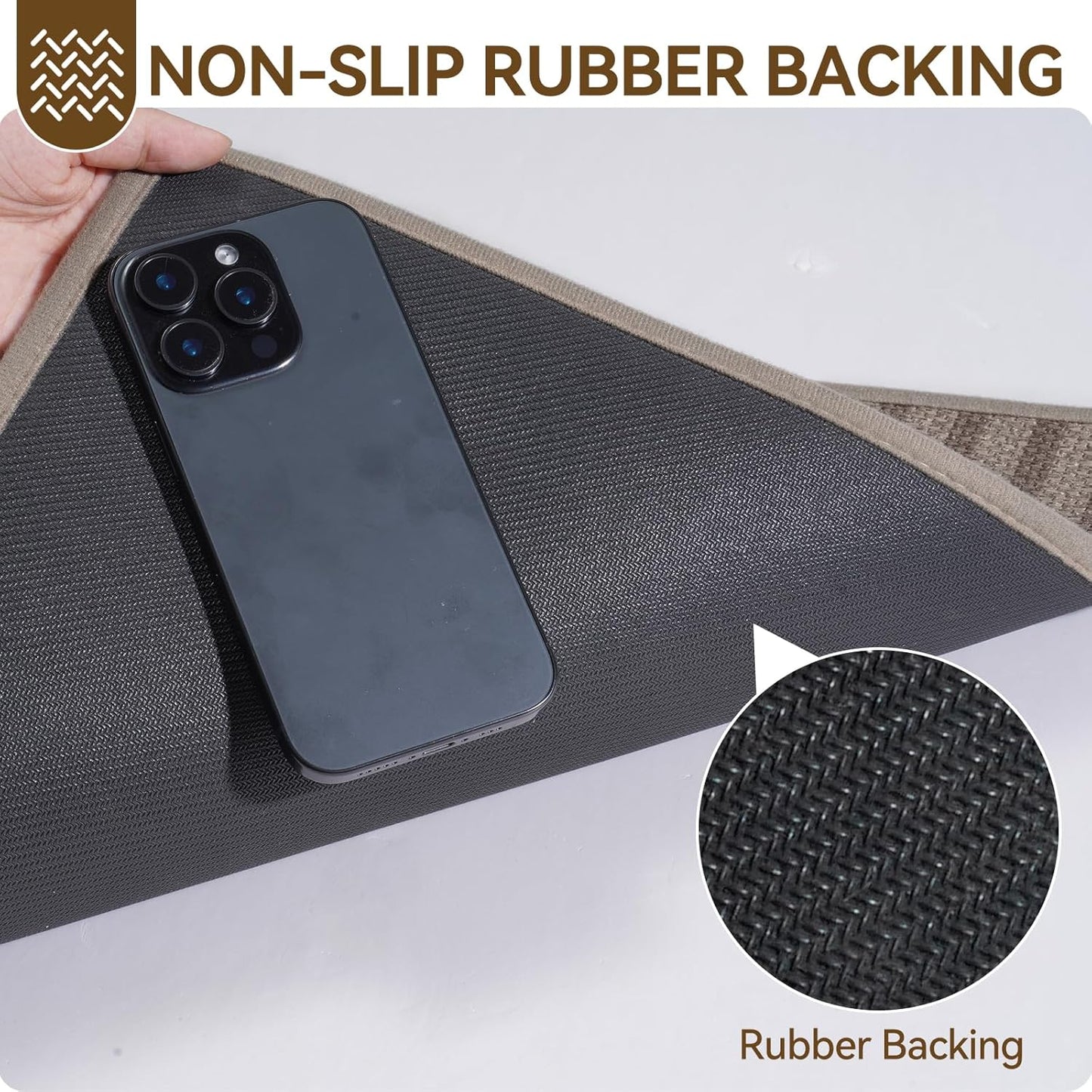 Front Door Mat 17''x30'', Absorbent Dirt Resist Washable Non Slip Low-Profile Indoor Doormat, Easy Clean Welcome Entryway Door Mats, Brown