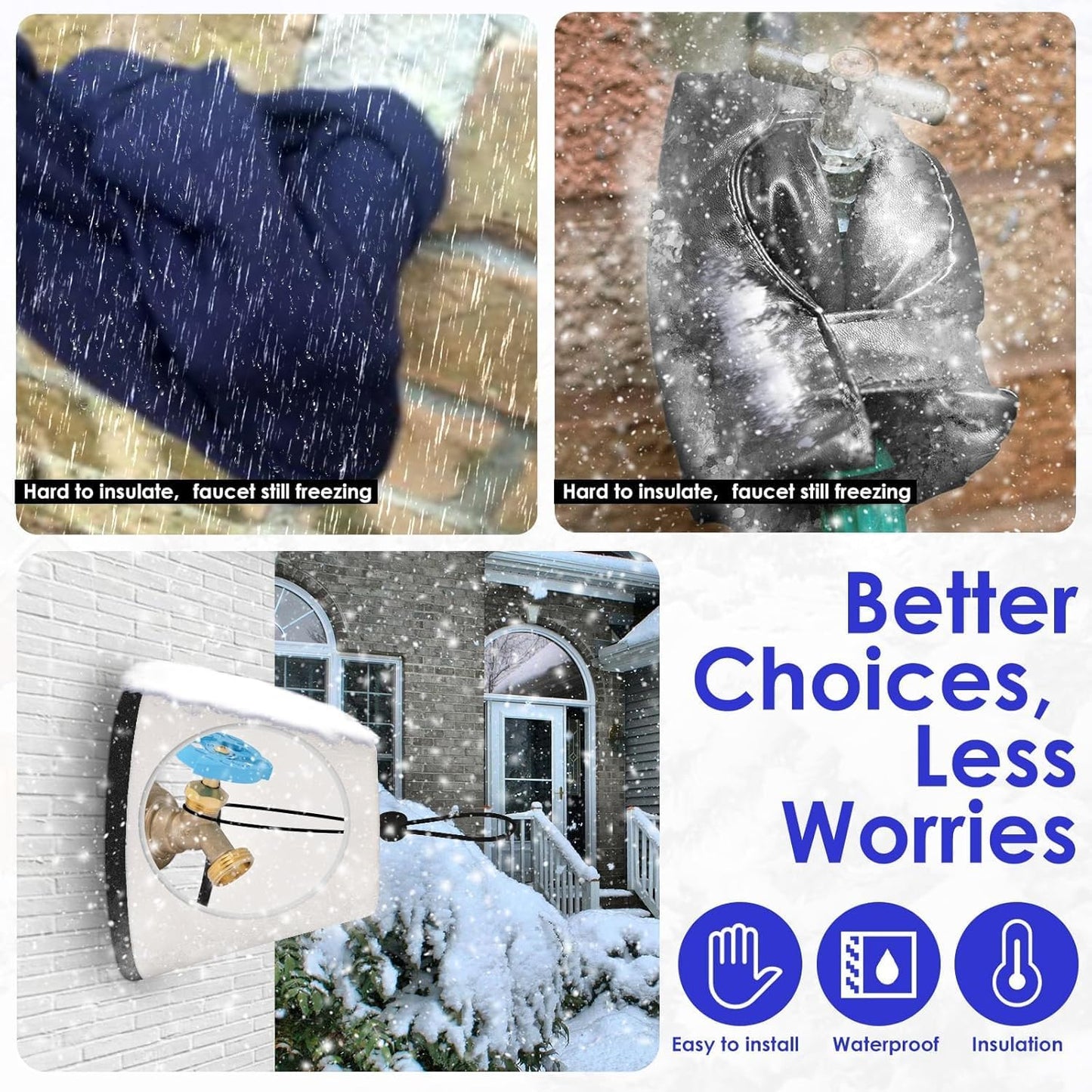 2 Pack Outdoor Faucet Cover for Winter Freeze Protection - Reusable Foam Hose Bib Spigot Insulated Cover