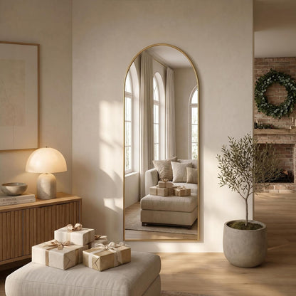 59"x16" Floor Mirror Full Length, Arched Full Length Mirror with Stand, Full Body Mirrors for Bedroom Living Room or Cloakroom Gold