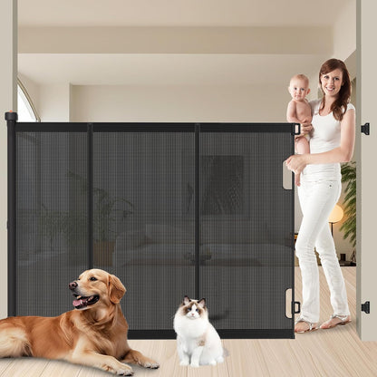 Pawtners Retractable Baby Gates Extra Wide, 41" Tall Extends up to 71" Wide, Dog Gate Indoor for Stairs, Pet Gate with Support Rods for Doorways Hallways Indoor & Outdoor-Black