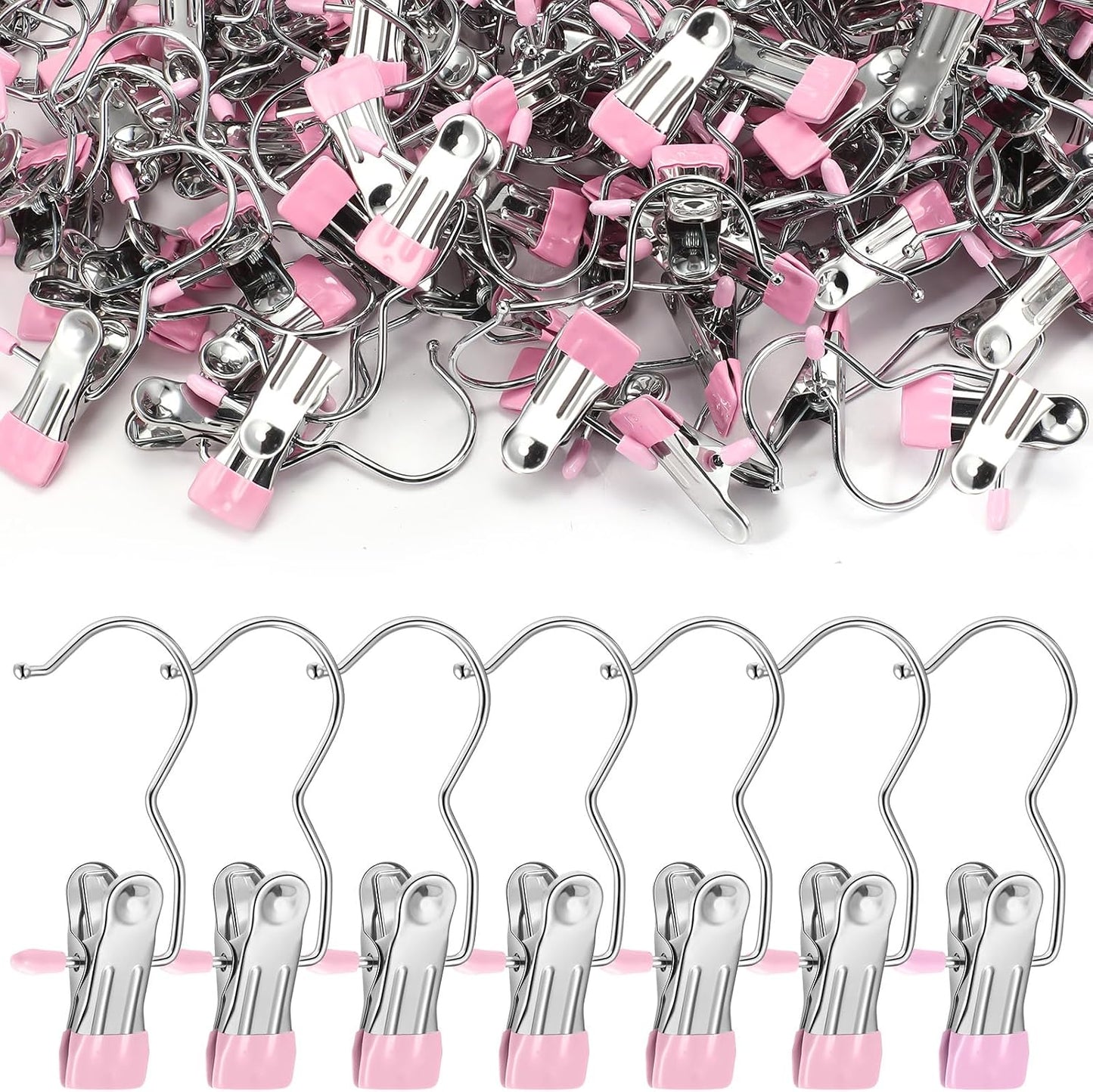 Yinder 150 Pcs Boot Hangers Clips Laundry Hooks Hanging Stainless Steel Clothes Pins Portable Clip Hangers for Closet Travel Socks Pants Handbags Hats Towels (Beige)