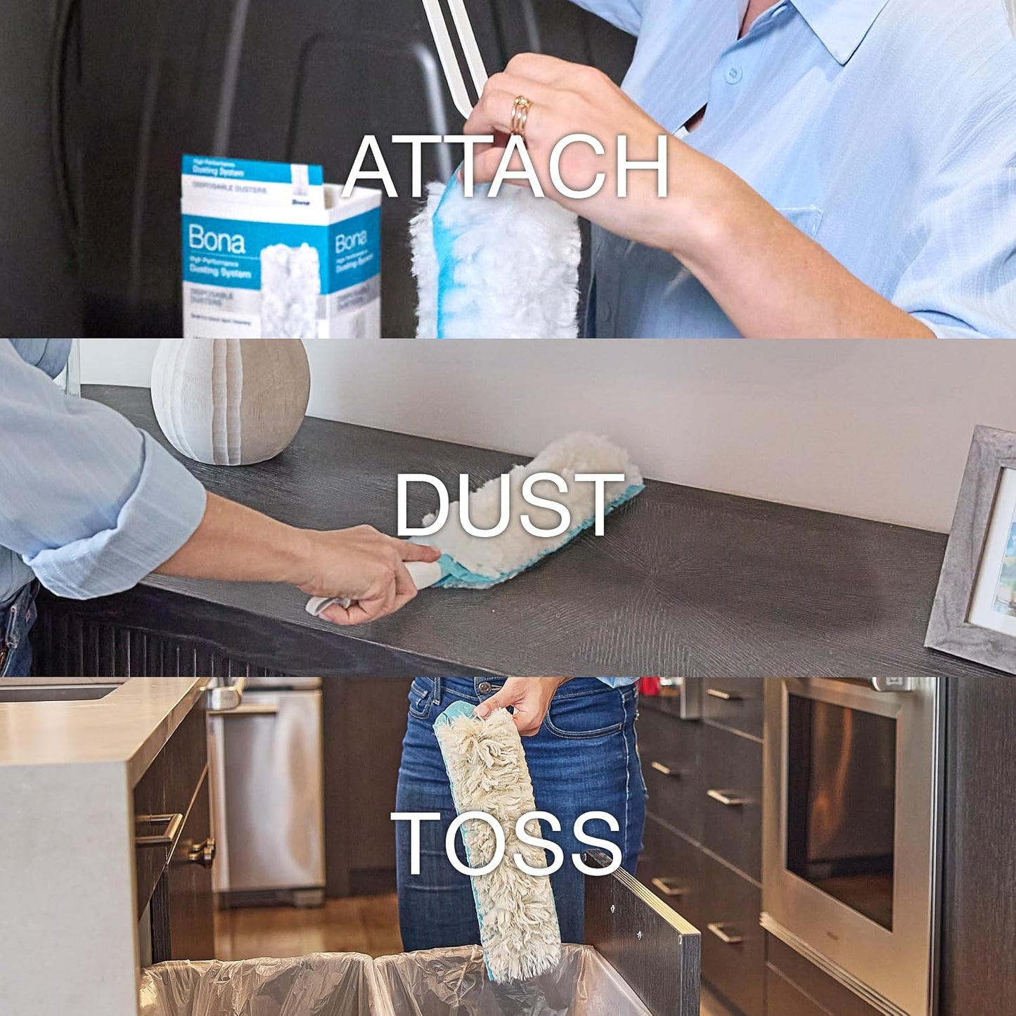 Bona High Performance Dusting System - 1 Extendable Handle, 3 Disposable Dusters, 1 Reusable Duster, & 1 Storage Bag - Extendable Dusting Kit