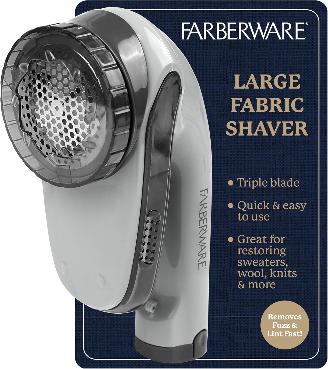 Farberware Fabric Shaver & Lint Remover for Clothes – Battery Operated Lint Shaver with Triple Blades, Sweater Shaver to Remove Pilling for Clothing, Couch, Furniture, Fuzz, Lint Balls