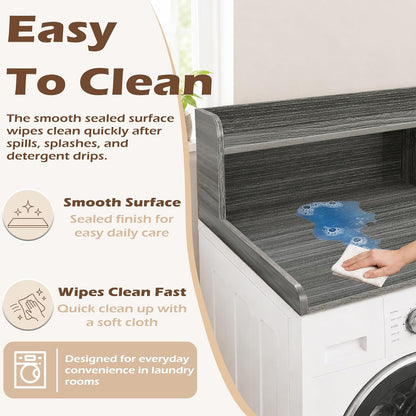 Royxen Laundry Countertop with 2-Tier Shelf Universal Fit, Washer and Dryer Countertop with Storage Space, Shelf Height 11.5 Inches, Solid Wood Core, Oak