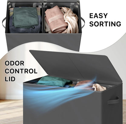 Simple Houseware Double Laundry Hamper with Lid and Removable Bags, Black