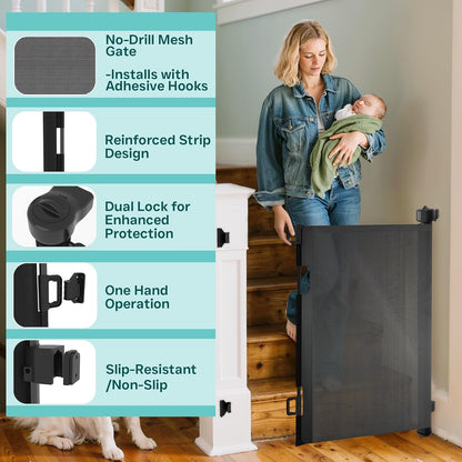 236 Inch Extra Wide Retractable Baby Gate,Mesh Baby Gate or Mesh Dog Gate,34" Tall,Child Safety Gate for Doorways, Stairs, Hallways, Indoor or Outdoor
