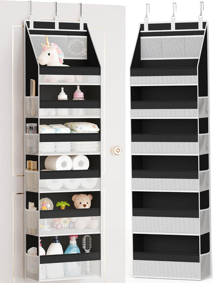 Criusia Over The Door Organizer, Heavy-Duty 6-Shelf Hanging Storage with 13 Mesh Pockets, 55lbs Capacity Behind The Door Storage for Nursery, Bathroom, Bedroom, and Dorm, Grey