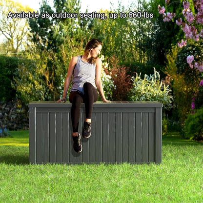 150 Gallon Waterproof Outdoor Storage Box,Resin Deck Box,Lockable Outside Storage Box Container for Patio Furniure,Garden,Tools (150 Gallon,Black)