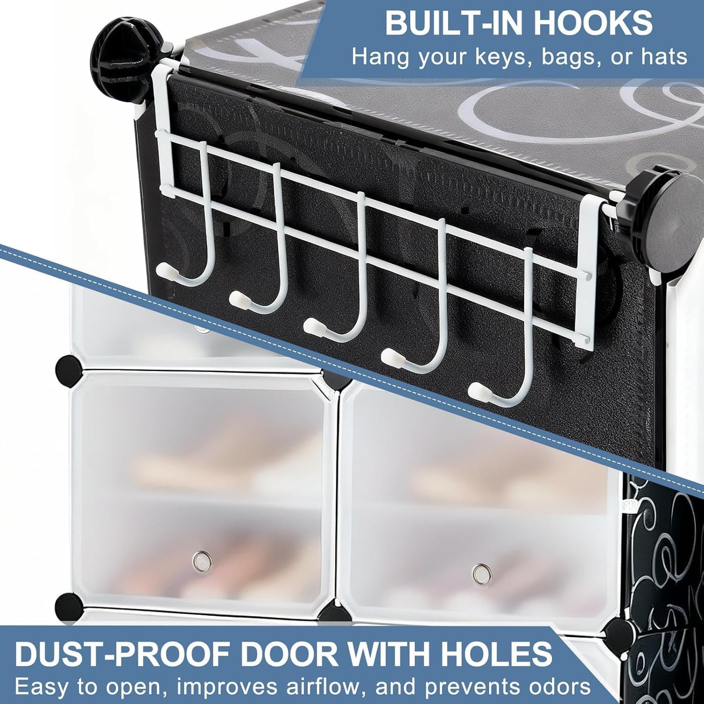 Simple Deluxe 6-Tier Shoe Rack Organizer with Doors, Stackable Shoe Storage Cabinet for Entryway Closet, Plastic Shoe Shelf with Metal Frame, Holds up to 24 Pairs for Bedroom Hallway, Black