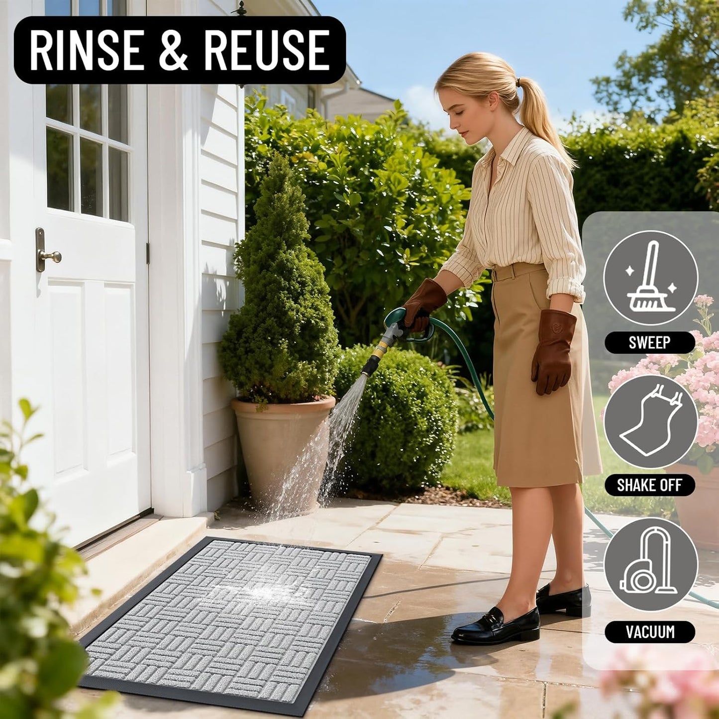 OLANLY Front Door Mat Outside Entrance 29.5x17, Absorbent, Heavy Duty Sturdy Natural Rubber Doormat Indoor Outdoor, Stain and Fade Resistant, Non-Slip Backing Low Profile Floor Mat for Entryway, Grey