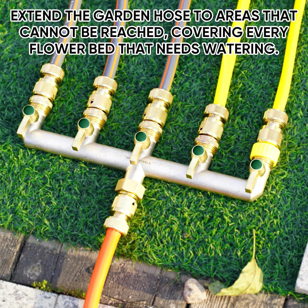 Heavy Duty Brass Garden Hose Splitter, 2-Way Faucet Splitter with 2 Extended Metal Handles, Outdoor Hose Splitter, GHT 3/4-Inch Heavy Duty Hex Female Inlet and 3/4-Inch Male Outlet, Nickel Plated