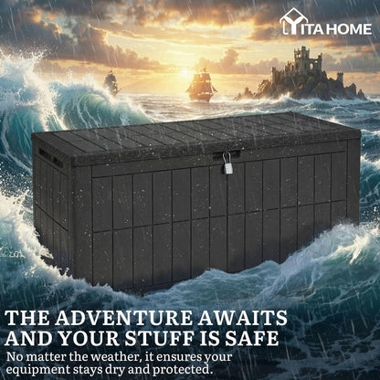 YITAHOME 134 Gallon Large Deck Box | Waterproof Resin Outdoor Storage Box with Lock, Doubles as 2-Person Bench Seating for Patio Furniture Cushions,Garden Tools &