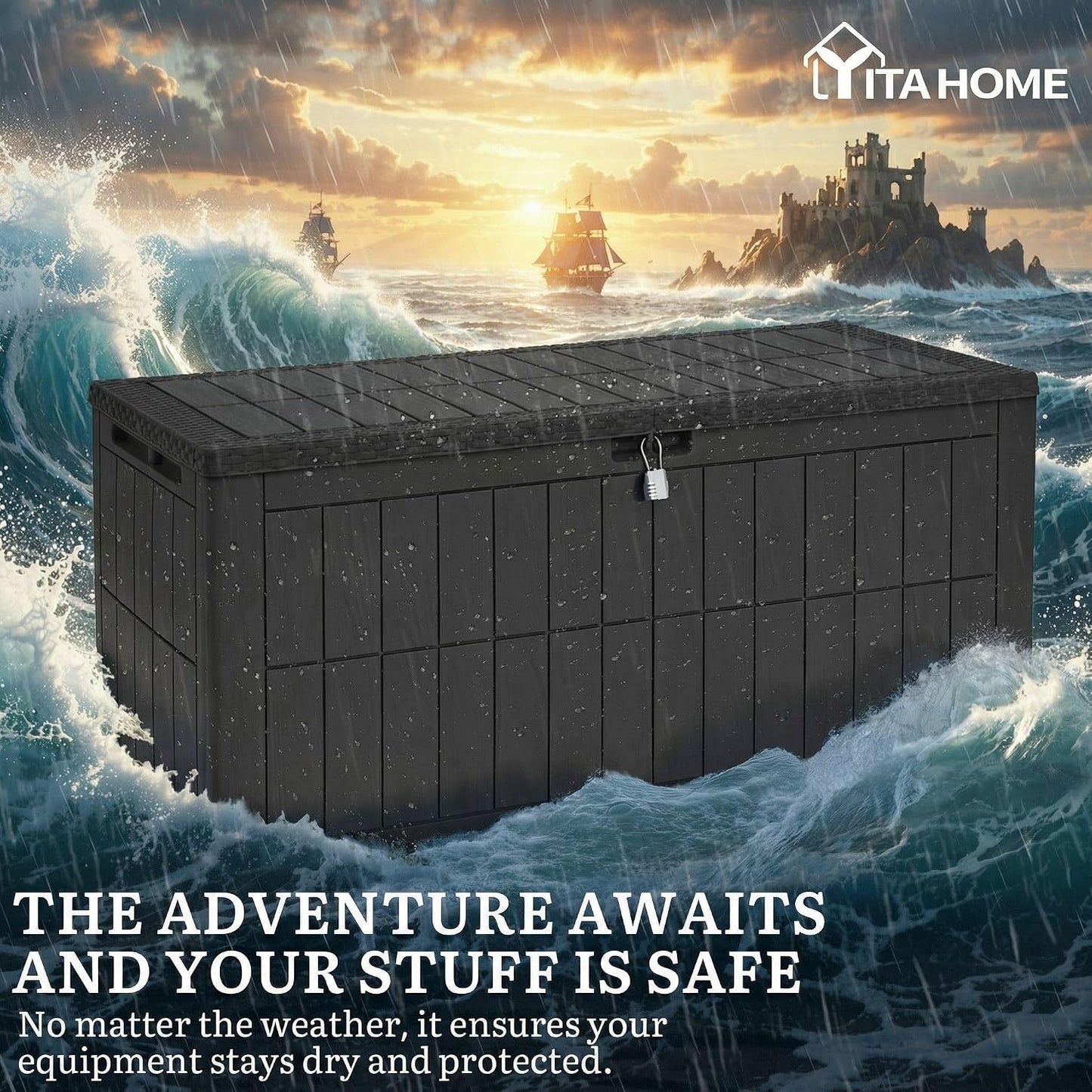 YITAHOME 35 Gallon Outdoor Storage Box | Waterproof Resin Deck Box and Package Delivery with Lockable Lid for Patio Furniture Cushions, Pool Accessories, Garden