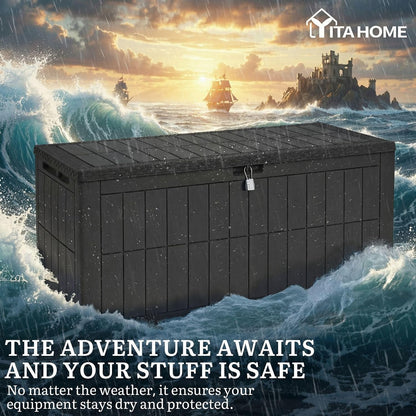 YITAHOME 35 Gallon Outdoor Storage Box | Waterproof Resin Deck Box and Package Delivery with Lockable Lid for Patio Furniture Cushions, Pool Accessories, Garden